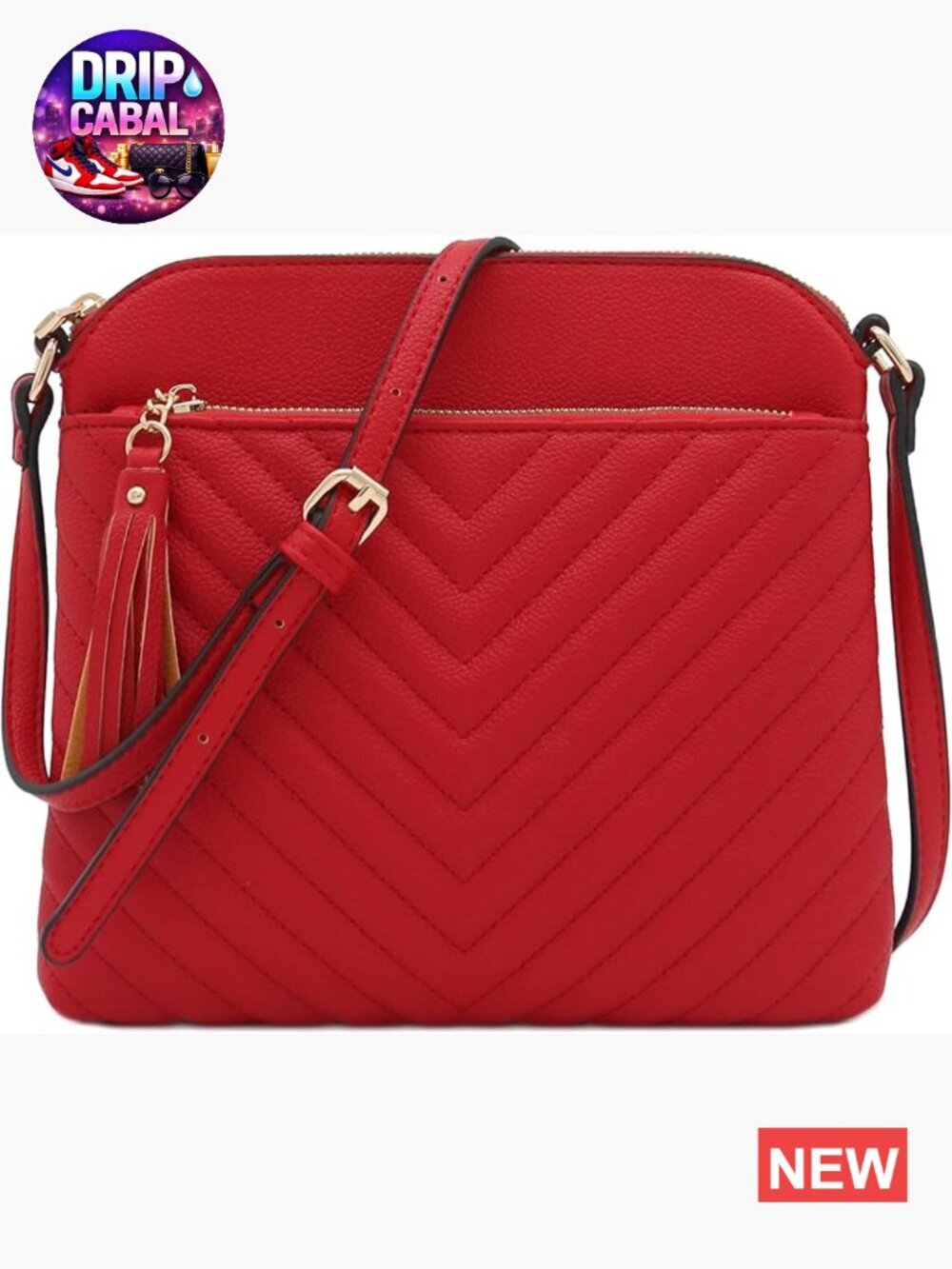 Chevron Quilted Medium Crossbody Bag with Tassel Accent Faux Leather